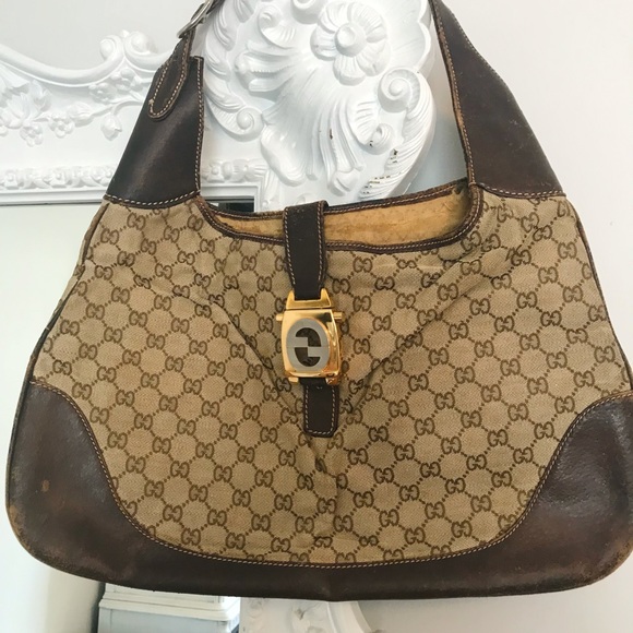 VINTAGE Gucci Hobo Monogram Logo Crescent Handbag - Picture 2 of 15